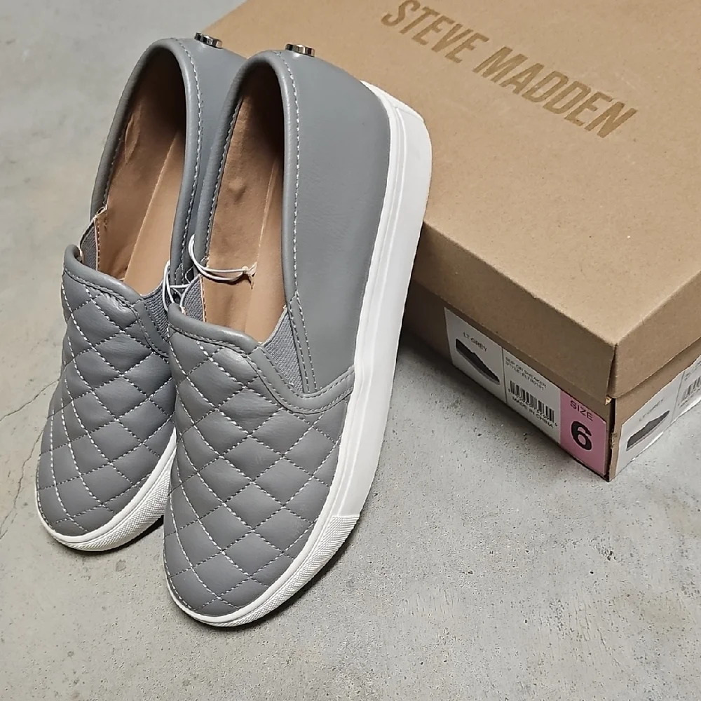 Nwt Steve Madden Quilted Gray Men's Slip-On Loafers - Picture 2 of 4